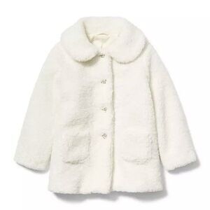 Janie And Jack Sherpa Coat Girls 7/8 White Fleece Button Jacket Lined Outdoor